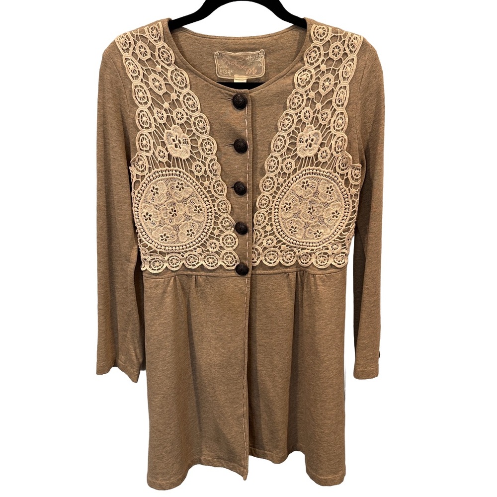 Nick & Mo Brown Lace Overlay Women's Light‎ Tunic Jacket